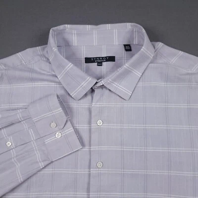 Camisa Synrgy Para Hombre 3XLT Elastizada Abotonada Manga Larga Gris Blanco A Cuadros Foto 1 de 4