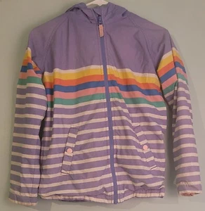 Mini Boden Jacket Girls 11-12Y Multicolor Striped Zip Up Hooded Long Sleeves - Picture 1 of 23