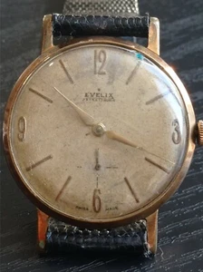 Antico orologio vintage EVELIX meccanico funzionante cal peseux 330 pl.oro - Foto 1 di 12