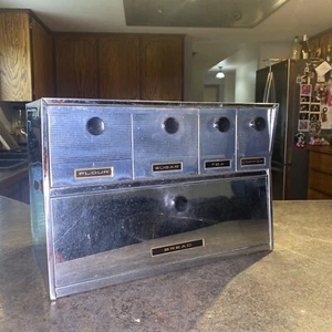 Vtg Krestline Bread Box Chrome Tea Flour Sugar Coffee MCM Made in USA By SPEKO - Picture 1 of 13