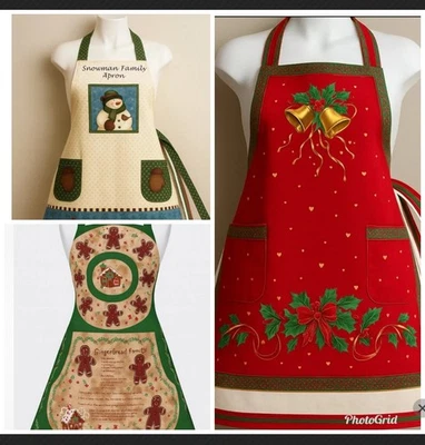 Vintage LOT 3 Panels   Adult  Christmas Apron Panel Fabric Cut & Sew Hoilday - Image 1 of 4