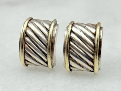 Vintage David Yurman Sterling Silver & 14K Gold Classic Cable Half Hoop Earring - Image 1 of 4