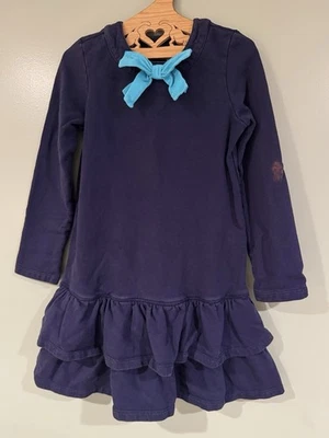 Hanna Andersson Dress Girls Sz 10 Blue Bow Ruffles Play Condition Fall Warm Cute - Image 1 of 4