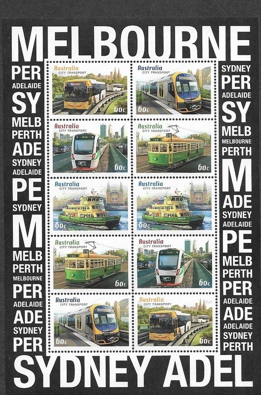 AUSTRALIA CITY TRANSPORT ESPECIAL MIN HOJA MNH IMPRESIÓN LIMITADA Foto 1 de 1