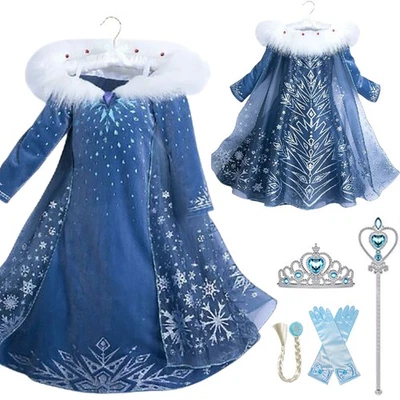MARKENLOS Mädchen Prinzessin Anna Elsa Kostüm Cosplay Party Outfit Kinder Kleid Halloween