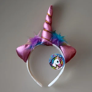 PLUSH UNICORN HEADBAND HEAD BAND HAIR GIRLS KIDS COSTUME PINK HORN PONY HORSE - Picture 1 of 5