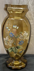 Antike Moser Bernstein emaillierte Kunstglas Vase 12" hat kleine Kratzer und Sm. Chip - Bild 1 von 6