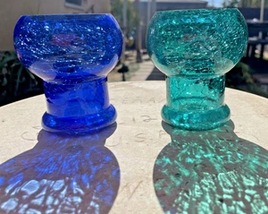 VINTAGE SMALL VASE OR TEA CANDLE HOLDERS CRACKLE GLASS 4" TALL - Picture 1 of 5