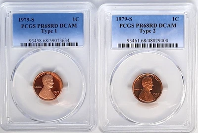 1979-S Type-1 & Type-2 Lincoln Cents PCGS PR68 RD DCAM -2 Coin Set - Image 1 of 4
