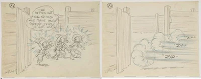 LOTE de 2 guiones gráficos Popeye 1952 producción de animación original Famous Studios 923 Foto 1 de 4