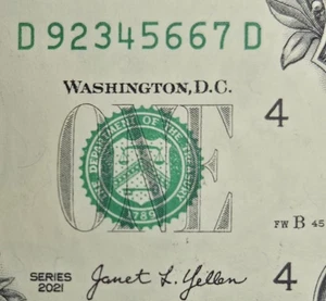 6 Digit Chunky Ladder Note Fancy Serial Number D92345667D 2021 One Dollar Bill - Picture 1 of 4