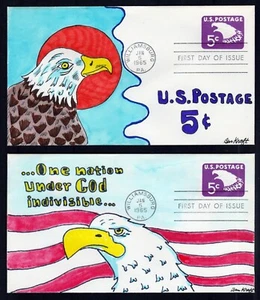 Two 1965 BEN KRAFT Hand Drawn & Painted BALD EAGLES First Day Covers FDCs - Picture 1 of 4