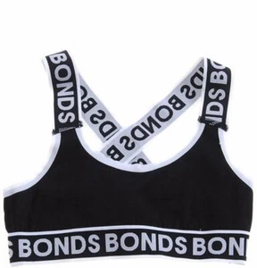 NEW BONDS GIRLS COTTON WIDEBAND CROP BLACK CROP BRA TOP SIZE 8-10 - Picture 1 of 1