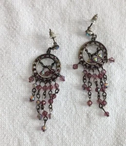 Vintage Chandelier Purple Irriadscent Purple Bead Earrings - Picture 1 of 3