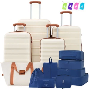 14Pc 16" 20" 24" 28" Hardside Luggage Suitcase TSA Set Packing Cubes Travel Bag - Picture 1 of 9