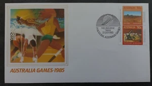 1985 Australia Australia Day+Games Silk FDC ties 2 Stamps cd Melbourne - Bild 1 von 2