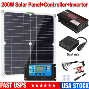 6000W Car Power Inverter DC 12V/24V to AC 110V Converter + 200W Solar Panels Kit