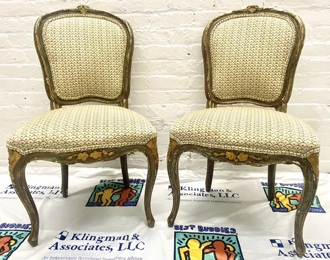 Pair of 19th Century Beautifully Reupholstered French Painted Side Chairs Cover
