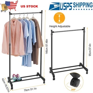 Garment Rack Clothes Hanger Adjustable Stand w/ Wheels Storage Shelf Foldable - Picture 1 of 12
