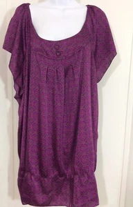 Route 66 Original Clothing Womens 3X Tunic Blouse Pokyester Purple Print - Picture 1 of 7