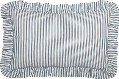 14" x 22" Ruffled Blue Ticking Stripe Throw Pillow Farmhouse Bedding Sawyer Mill - Image 1 of 4