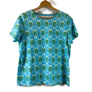 Talbots Damen T-Shirt Oberteil Größe 1XP Blau Grün Geometrisches Muster Rundhals Kurzarm - Bild 1 von 9