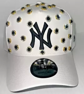 NY Yankees MLB Custom BLING White New Era 9FORTY Snapback Hat Flower Gems - Picture 1 of 6