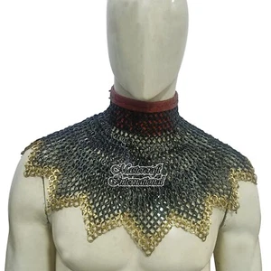 Medieval Knight Chainmail Collor Zig Zag Design Mild Steel with Brass Falt Ring - Picture 1 of 4