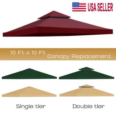 10'x10' Waterproof Gazebo 1 2Tier Top Replacement Canopy UV Sunshade Patio Cover