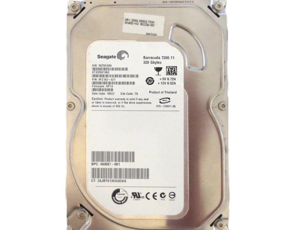Seagate ST3320813AS 9FZ182-021 HP14 TK (9SZ) Thailand 320gb 3.5" Sata JUL/2009 - Image 1 of 1