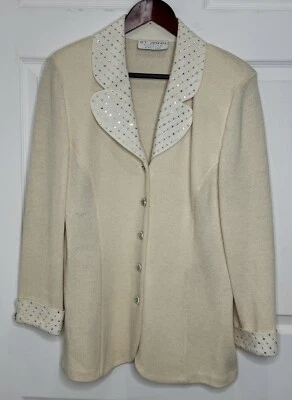 Jaqueta ST JOHN NIGHT blazer creme strass cravejado colarinho punhos tamanho médio - Imagem 1 de 4