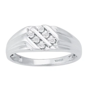 Round Natural White Diamond 14K White Gold Plated 925 Men's Engagement Ring 8,12 - Picture 1 of 5