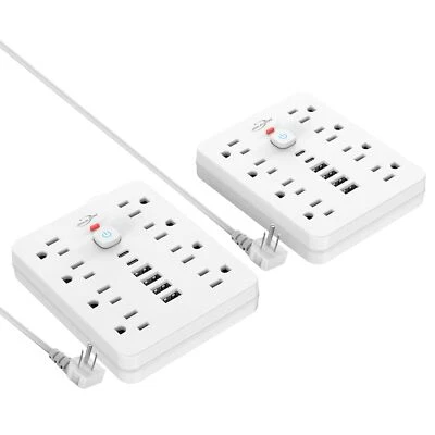 2 Pack Power Strip Surge Protector with 8 Outlets 4 USB & 2 USB C Ports White - Image 1 of 4