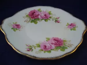 Vtg Royal Albert Crown China Hampton American Beauty Handled Cake Plate England - Picture 1 of 6