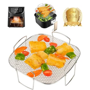 8 inch Holder Air Fryer Accessories Baking Tray Air Fryer Rack Grill Kitchen NEW - Picture 1 of 15
