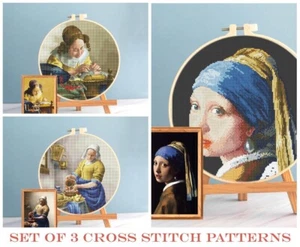 Vermeer cross stitch patterns 3 pfds girl with pearl earring on USB Flash Drive - Picture 1 of 5