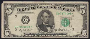 Fr.1963-C* 1950-B $5 Federal Reserve Star Note VF Missing Corner - Picture 1 of 2