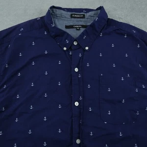 Camisa de carbono con botones para hombre grande manga corta ancla gráficos algodón azul - Imagen 1 de 12