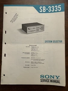 Sony SB-3335 System Selector Service Manual OEM Vintage Repair Rare - Picture 1 of 4