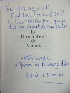 Envoi Autographe. Yvonne de Bremond d'Ars. Le brocanteur du Marais 1961 - Picture 1 of 4