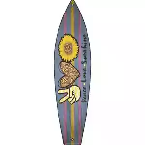 Peace Love Sunshine Metal Surfboard Sign 23"x6" Plaque Home Door Garage Wall - Picture 1 of 1