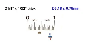 D1/8" x 1/32" thick, N52, Rare Earth, Neodymium Disc Magnet - Pack of 100 - Foto 1 di 1