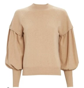 Jonathan Simkhai Cashmere Sweater Mackenzie Bishop Sleeve Beige XS NWOT - Picture 1 of 9