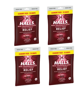 Lot of 4x Halls ECONOMY PACK Black Cherry Cough & Throat Relief  70 Cough Drops. - Picture 1 of 6
