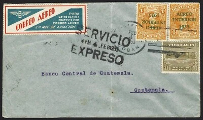 CUBIERTA INTERIOR CORREO AÉREO GUATEMALA 1933 A COBAN ENTREGA ESPECIAL Foto 1 de 2