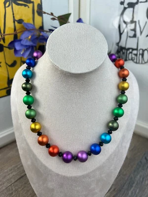 Collana Da Donna Eloxal Unisex In Alluminio Con Perline Ø14mm Bracciale Rainbow - Immagine 1 di 4