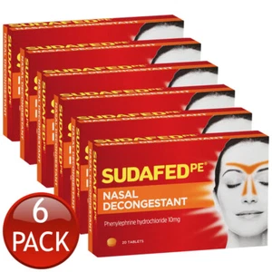 6 x Sudafed PE Nasal Decongestant Tablet Runny Nose Treatment Non Drowsy 20 Tabs - Picture 1 of 12