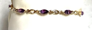 YELLOW GOLD AMETHYST AND DIAMOND TENNIS BRACELET - Picture 1 of 9