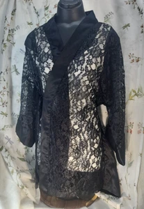 Vintage Victoria's Secret Vintage Robe Black Lace Lingerie Sexy One Size Goth - Picture 1 of 10
