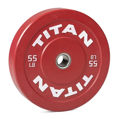 Placa de parachoques olímpica económica Titan Fitness 55 lb, rojo codificado por colores Foto 1 de 4